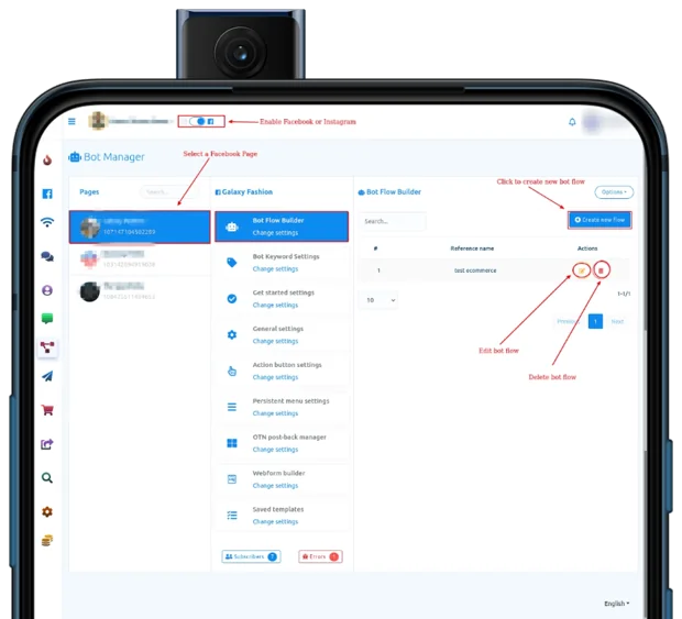 Bot manager in Porchlight with Pages and the flow builder