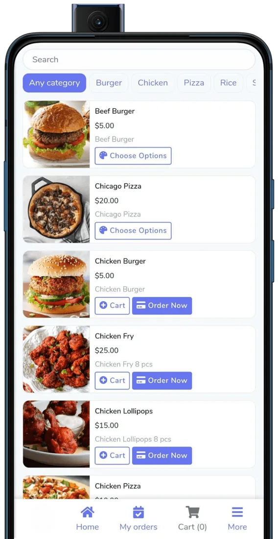 Messenger store with a restaurant menu