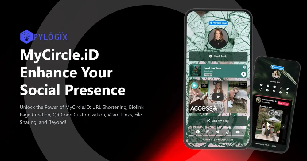 MyCircle.iD banner: link-in-bio pages and digital business cards on two phones
