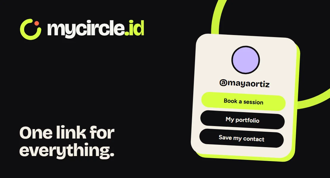 MyCircle.iD by Pylogix: a link-in-bio page with booking, portfolio and contact buttons