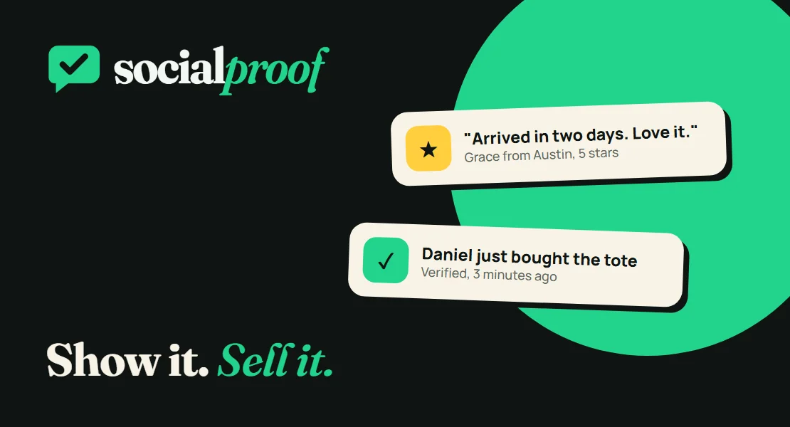 Social Proof by Pylogix: a five-star review pop-up and a recent purchase notification