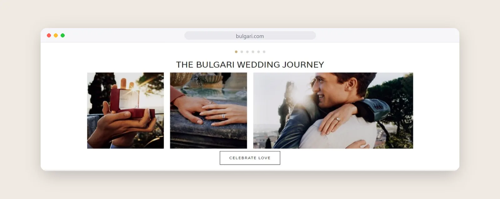 Bulgari wedding journey section with couples