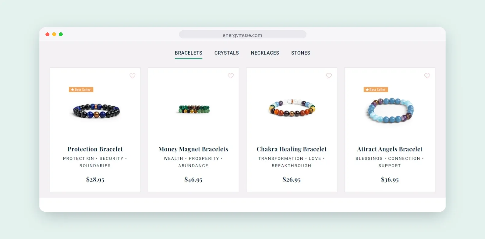 Energy Muse bestselling crystal bracelets product row