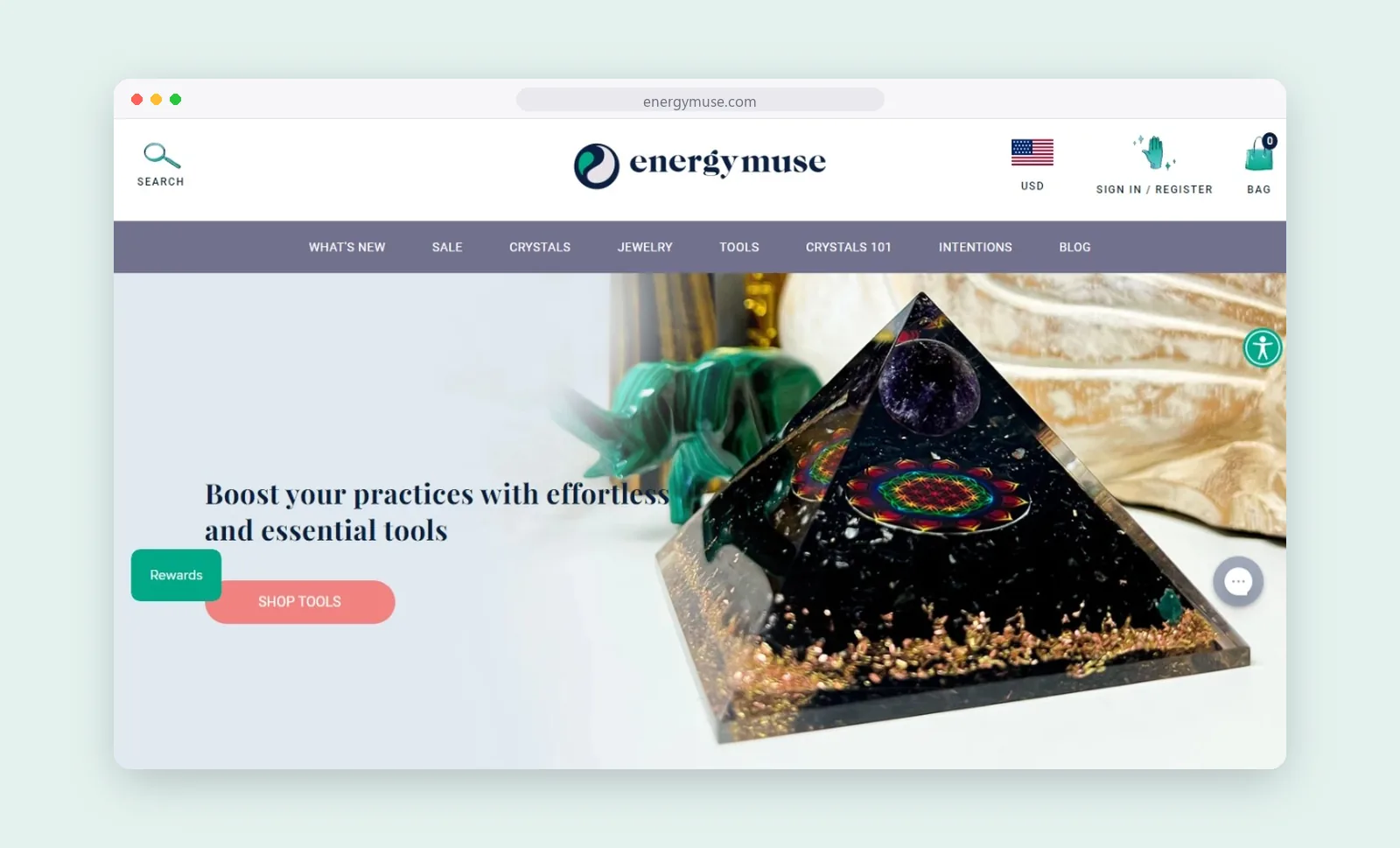 Energy Muse homepage with navigation and campaign banner, shown in a browser window