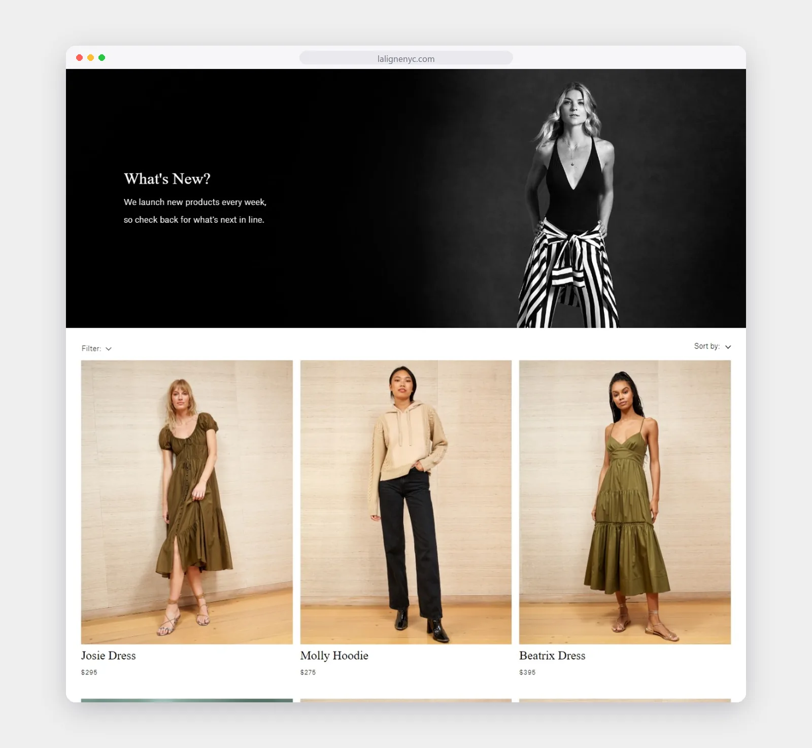 La Ligne What's New banner above the collection grid