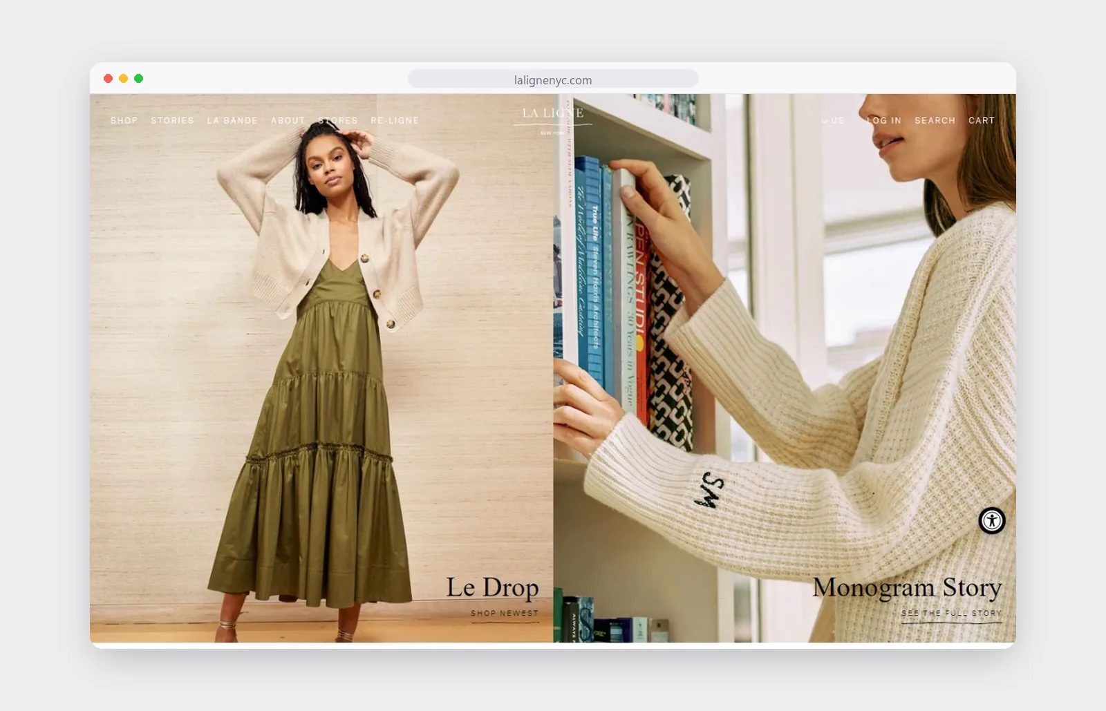 La Ligne homepage split hero, shown in a browser window
