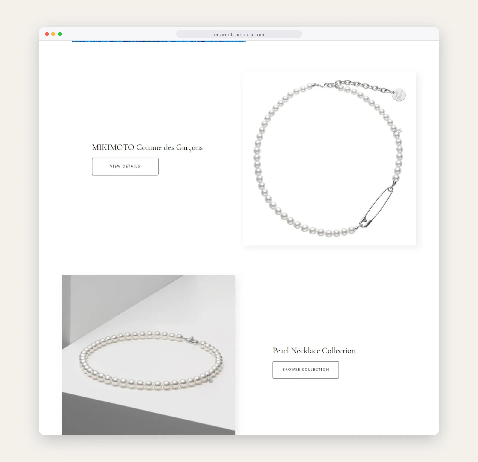 Mikimoto collection stories for Comme des Garcons and the pearl necklace collection
