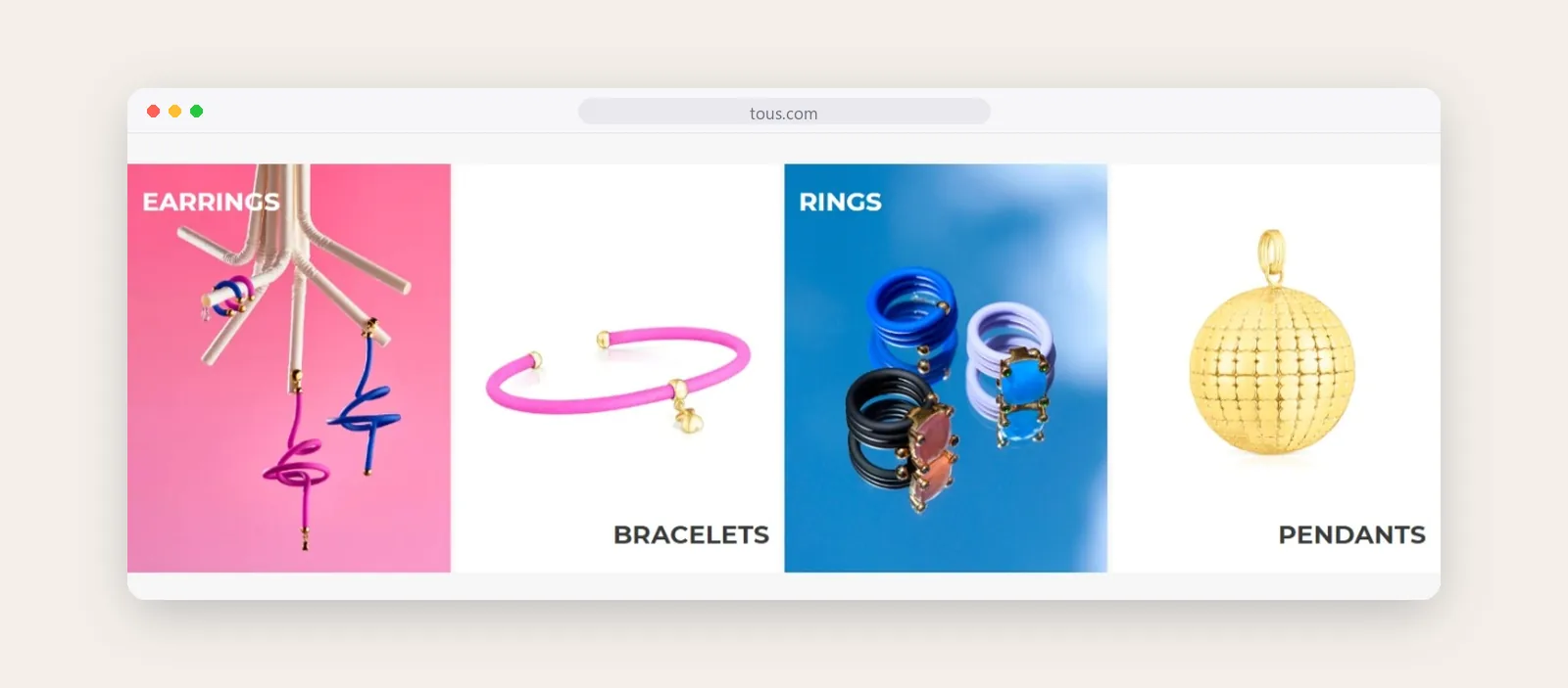 Tous shop by category tiles for earrings, bracelets, rings and pendants