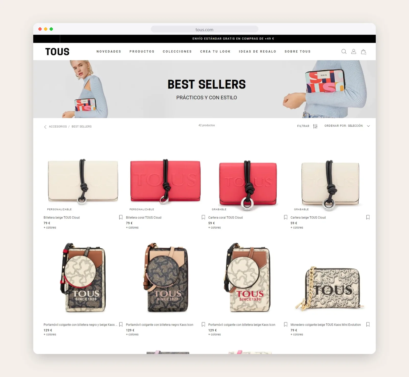 Tous Best Sellers collection page with a four-column product grid