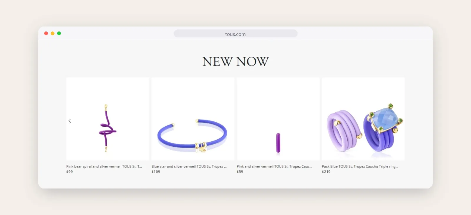 Tous New Now product row of colourful jewelry