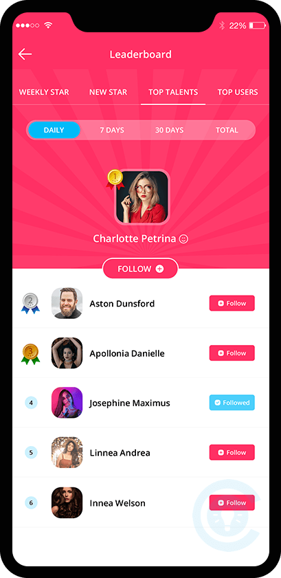 Live Streaming App with Virtual Gifting screen designed by Pylogix