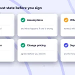 Cover: six tiles naming what a quote must state before you sign, including out of scope, assumptions, who does the work and what you own